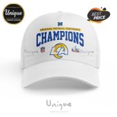White hat with the Los Angeles Rams logo, NFL logo, and 'Champions' text.!