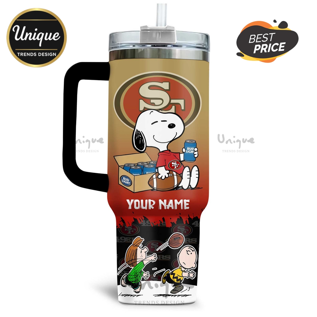 San Francisco 49ers Snoopy Personalized 3D Graphic Stainless Steel Tumbler San Francisco 49ers Snoopy Personalized 3D Graphic Stainless Steel Tumbler