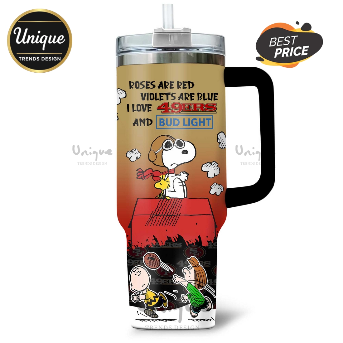 San Francisco 49ers Snoopy Personalized 3D Graphic Stainless Steel Tumbler San Francisco 49ers Snoopy Personalized 3D Graphic Stainless Steel Tumbler