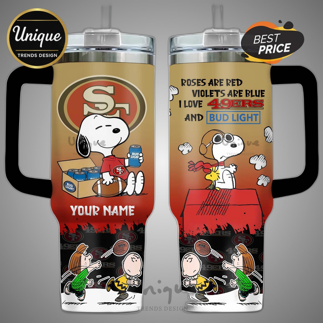 San Francisco 49ers Snoopy Personalized 3D Graphic Stainless Steel Tumbler San Francisco 49ers Snoopy Personalized 3D Graphic Stainless Steel Tumbler