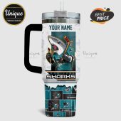 Personalized San Jose Sharks tumbler with shark mascot and team logos!