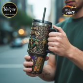 Customizable tumbler with a steampunk Teenage Mutant Ninja Turtles design; features space for a name above 'HAWKS'.!