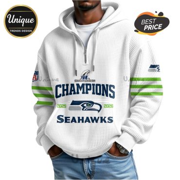 Seattle Seahawks 2025-2026 Champions NFL Football Zip Waffle Hoodie Seattle Seahawks 2025-2026 Champions NFL Football Zip Waffle Hoodie