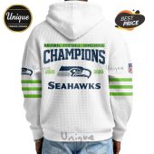 White waffle hoodie with Seahawks logo, text 'Champions', and years 2025-2026.!