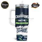 Seattle Seahawks Champions tumbler featuring team logo and 'Champions' text for 2025-2026!