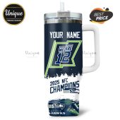 Seattle Seahawks themed tumbler with custom name, 'We are 12', and '2025 NFC Champions' text.!