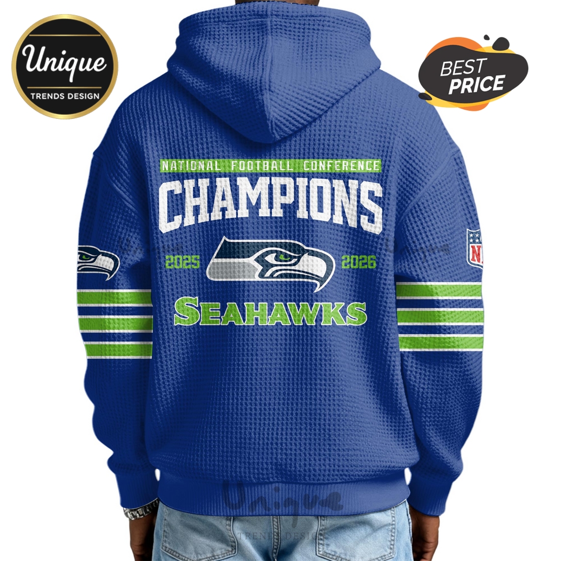 Seattle Seahawks 2025-2026 NFC Champions Zip Waffle Hoodie Seattle Seahawks 2025-2026 NFC Champions Zip Waffle Hoodie