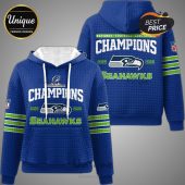 Blue Seattle Seahawks 'Champions 2025 2026' hoodie, front and back view.!