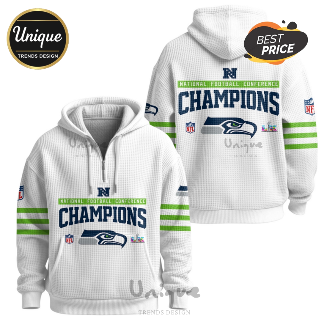 Seattle Seahawks National Football Champions Zip Waffle Hoodie Seattle Seahawks National Football Champions Zip Waffle Hoodie
