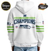 White hoodie with Seattle Seahawks 'National Football Conference Champions' graphic on the back.!