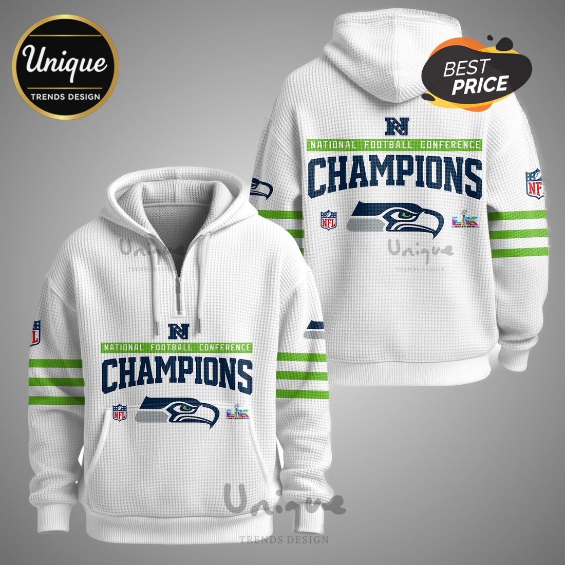 Seattle Seahawks National Football Champions Zip Waffle Hoodie Seattle Seahawks National Football Champions Zip Waffle Hoodie