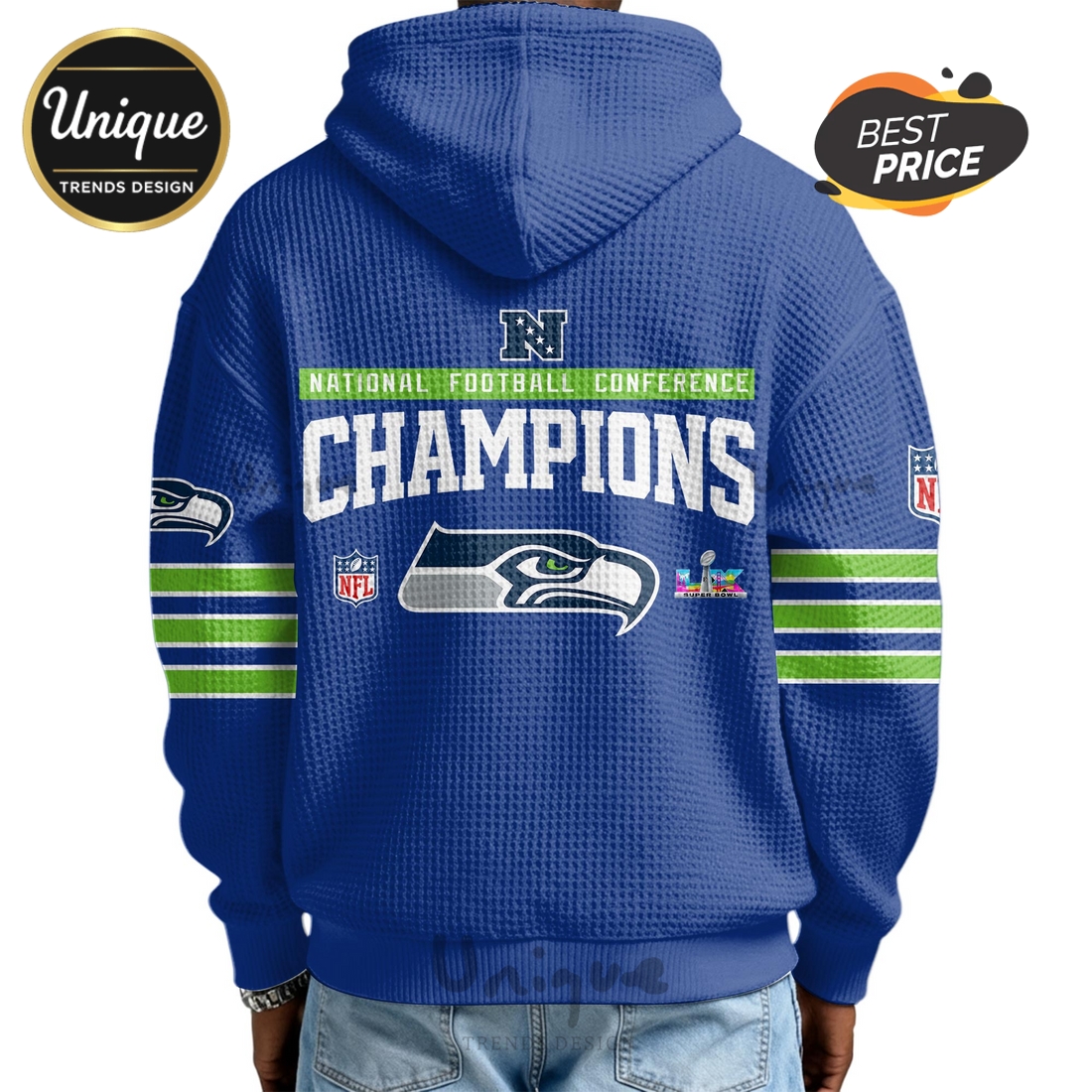 Seattle Seahawks National Football Conference Zip Waffle Hoodie Seattle Seahawks National Football Conference Zip Waffle Hoodie