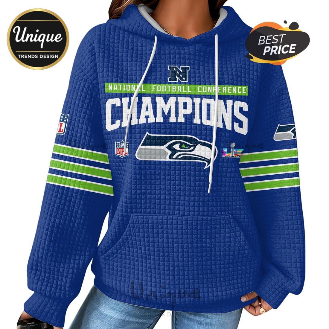 Seattle Seahawks NFC Champions Zip Waffle Hoodie 2026 Seattle Seahawks NFC Champions Zip Waffle Hoodie 2026