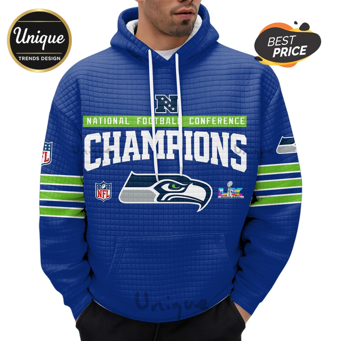 Seattle Seahawks NFC Champions Zip Waffle Hoodie 2026 Seattle Seahawks NFC Champions Zip Waffle Hoodie 2026