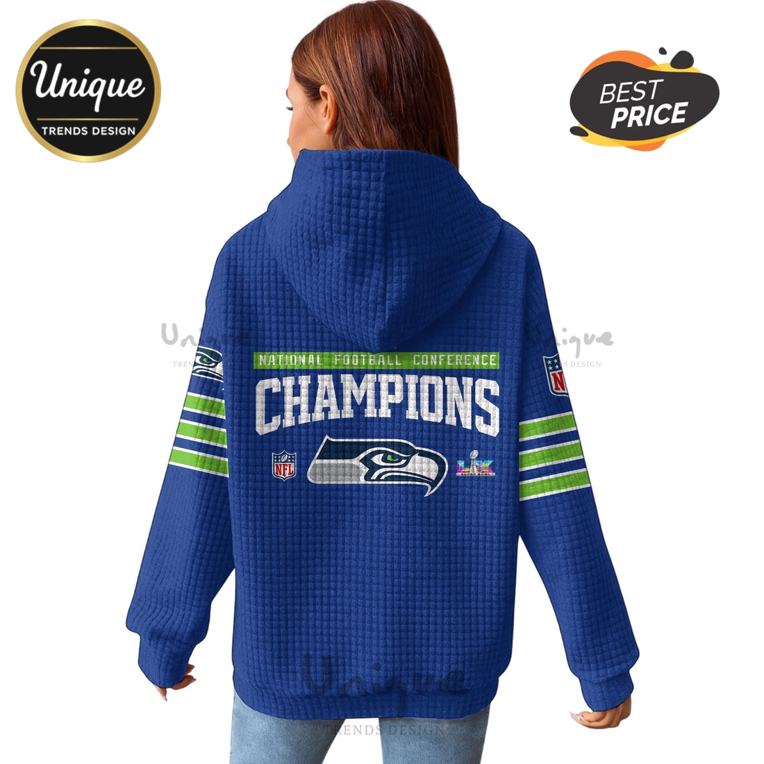 Seattle Seahawks NFC Champions Zip Waffle Hoodie 2026 Seattle Seahawks NFC Champions Zip Waffle Hoodie 2026