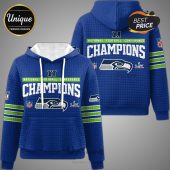 Seattle Seahawks 'National Football Conference Champions' hoodie with team logo and NFL emblems. Quilted blue fabric.!