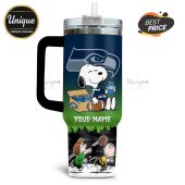 Tumbler featuring Snoopy, Charlie Brown, and the Seattle Seahawks logo with 'Your Name' customization.!