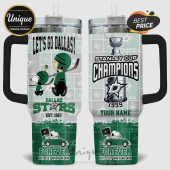 Dallas Stars Stanley Cup Champions Tumbler with Snoopy, hockey theme, and personalized name option.!