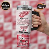 Personalized Detroit Red Wings Stanley Cup Champions tumbler with Snoopy in a red car.!