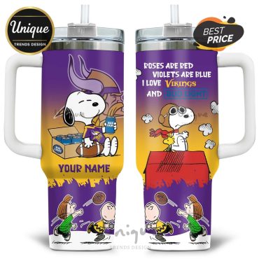 Snoopy Minnesota Vikings Fan Roses Are Red Personalized 40oz Tumbler