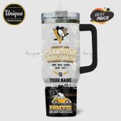 Pittsburgh Penguins stainless steel tumbler with Stanley Cup Champions design and Snoopy in a car.!