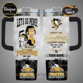Pittsburgh Penguins tumbler with Snoopy, Charlie Brown, and champion years design!