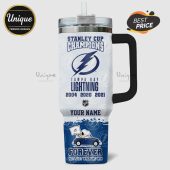 Personalized Tampa Bay Lightning Stanley Cup Champions tumbler with Snoopy driving a car!