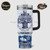 Toronto Maple Leafs tumbler with Stanley Cup Champions text, winning years, Snoopy in car, and customizable name space.!