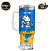 Personalized St. Louis Blues Snoopy Hockey Tumbler with straw and handle!