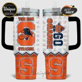 Syracuse Orange themed tumbler with a basketball mascot, school logos, and space for custom name.!