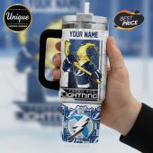 Personalized Tampa Bay Lightning tumbler with team graphics and customizable name option.!