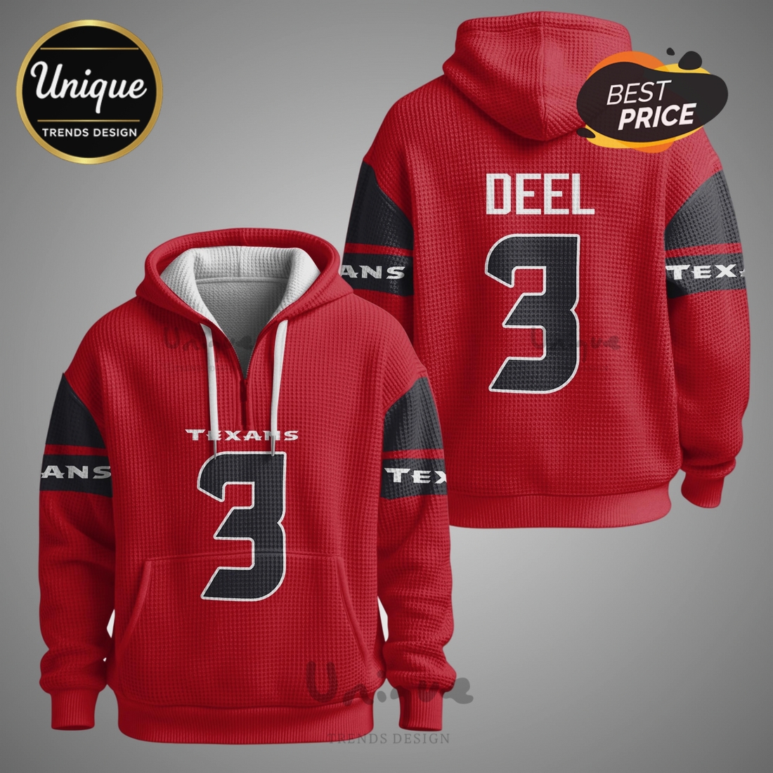 Tank Dell Houston Texans 3 Waffle Quarter-Zip Hoodie Tank Dell Houston Texans 3 Waffle Quarter-Zip Hoodie
