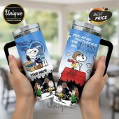 Two custom Tennessee Titans tumblers with Snoopy, Woodstock, Bud Light, Peanuts characters playing sports, and custom name!