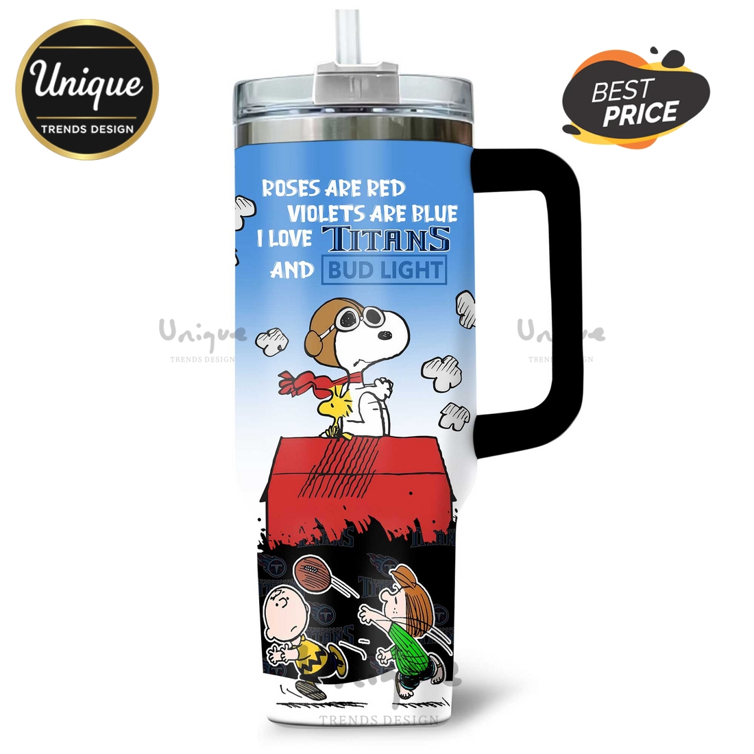 Tennessee Titans Snoopy & Woodstock Personalized 40oz Tumbler Tennessee Titans Snoopy & Woodstock Personalized 40oz Tumbler