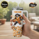 Tumbler featuring a dog playing basketball in a Tennessee Volunteers uniform with custom name option.!