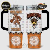 Customizable Texas Longhorns basketball tumbler with logos and 'Hook'em' design.!