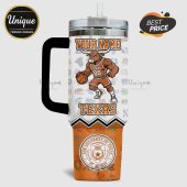 Tumbler featuring a Texas Longhorns basketball bull graphic, college logos, and customizable name.!