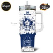 White and blue Toronto Maple Leafs themed tumbler with Snoopy cartoon accents.!