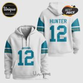 White hoodie with Jaguars theme and the number 12. Back reads 'HUNTER'.!