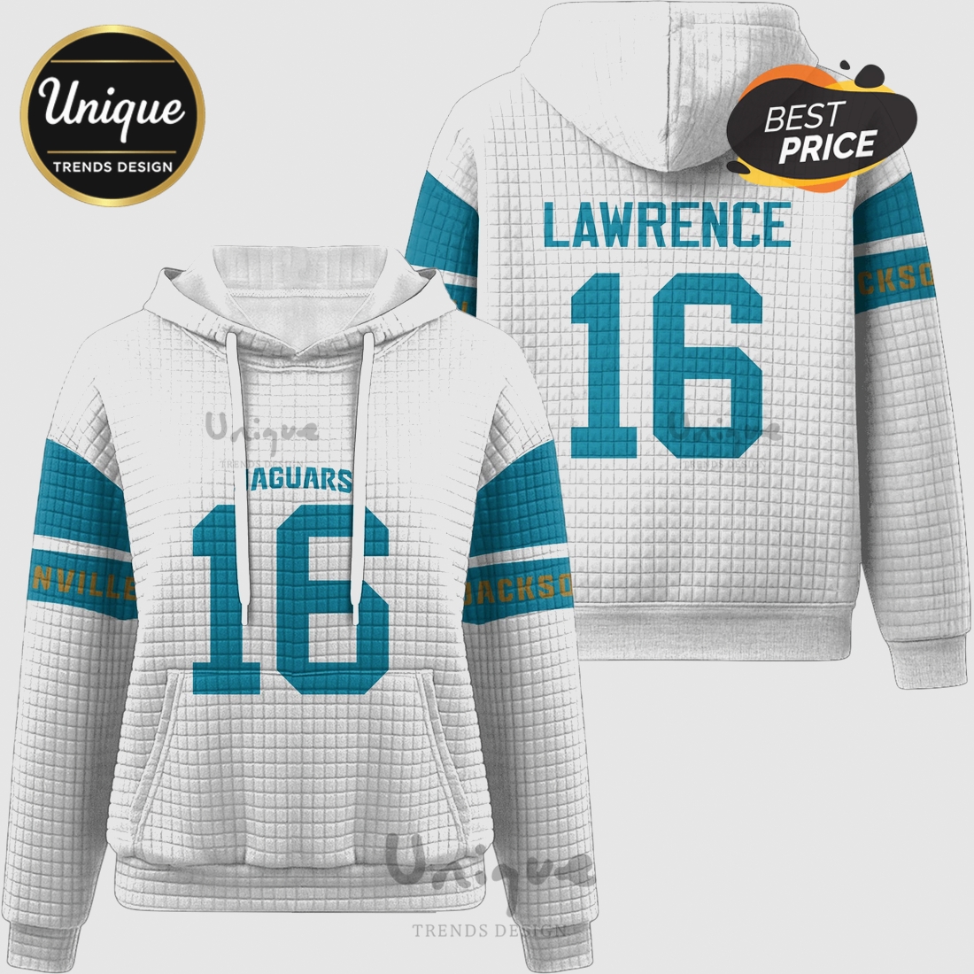 Trevor Lawrence Jacksonville Jaguars 16 NFL Waffle Hoodie Trevor Lawrence Jacksonville Jaguars 16 NFL Waffle Hoodie