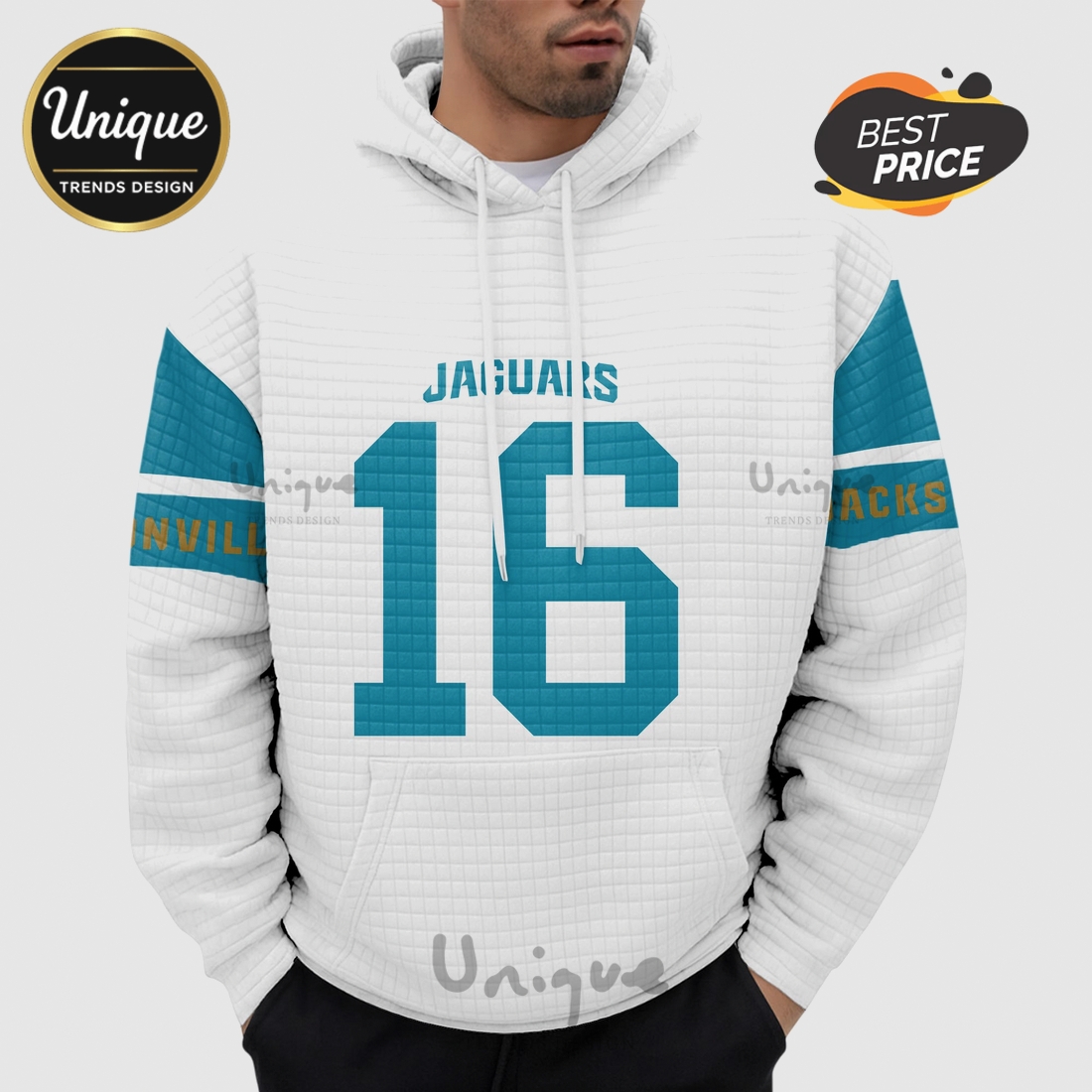 Trevor Lawrence Jacksonville Jaguars 16 NFL Waffle Hoodie Trevor Lawrence Jacksonville Jaguars 16 NFL Waffle Hoodie