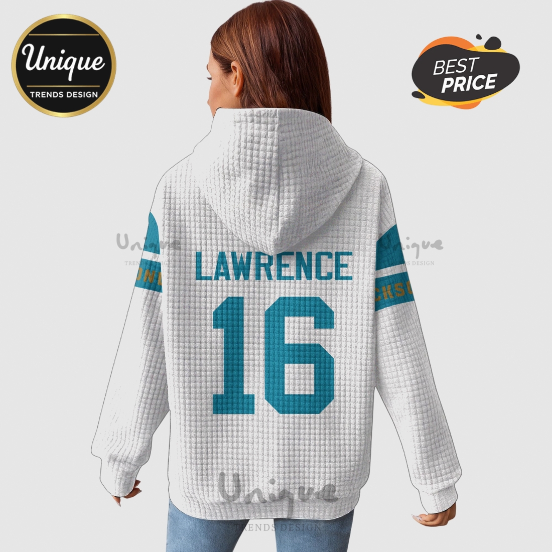 Trevor Lawrence Jacksonville Jaguars 16 NFL Waffle Hoodie Trevor Lawrence Jacksonville Jaguars 16 NFL Waffle Hoodie