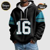 Black hoodie with Jaguars logo and the number 16 in white and blue.!