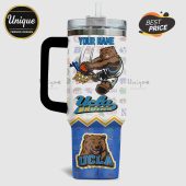 Tumbler with UCLA Bruins bear playing basketball design and customizable name.!