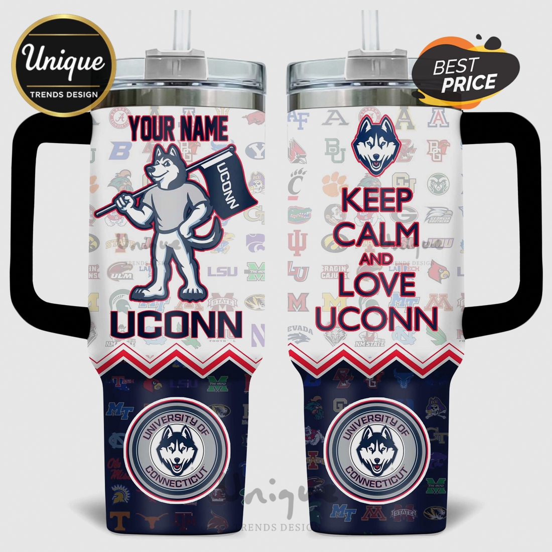 UConn Huskies NCAA Basketball Slogan 40oz Stanley Style Tumbler UConn Huskies NCAA Basketball Slogan 40oz Stanley Style Tumbler
