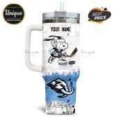 Personalized hockey-themed travel mug featuring Snoopy and the Nashville Predators logo!
