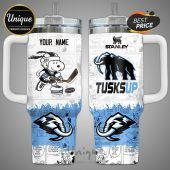 Personalized hockey-themed tumbler featuring Snoopy and elephant logo art with comic strip panels.!