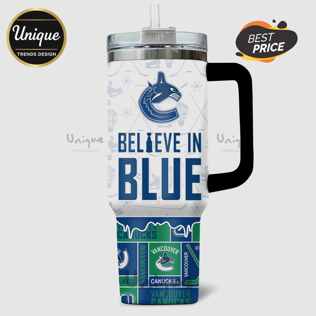 Vancouver Canucks Believe In Blue 40oz Stanley Style Tumbler Vancouver Canucks Believe In Blue 40oz Stanley Style Tumbler