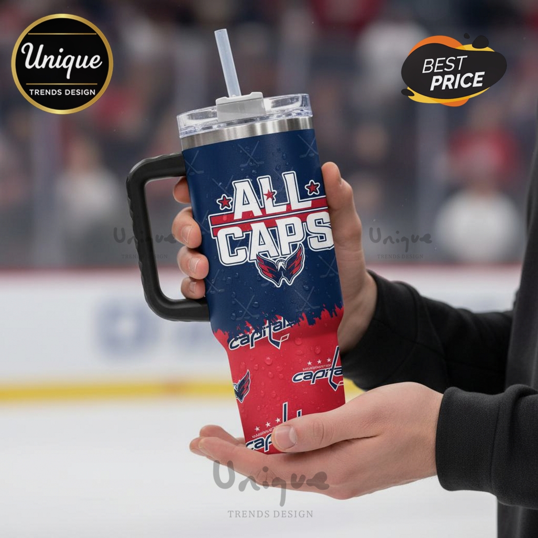 Washington Capitals NHL All Caps Personalized 40oz Tumbler Washington Capitals NHL All Caps Personalized 40oz Tumbler