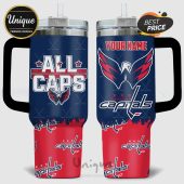 Washington Capitals themed tumbler with 'All Caps' and team logo.!